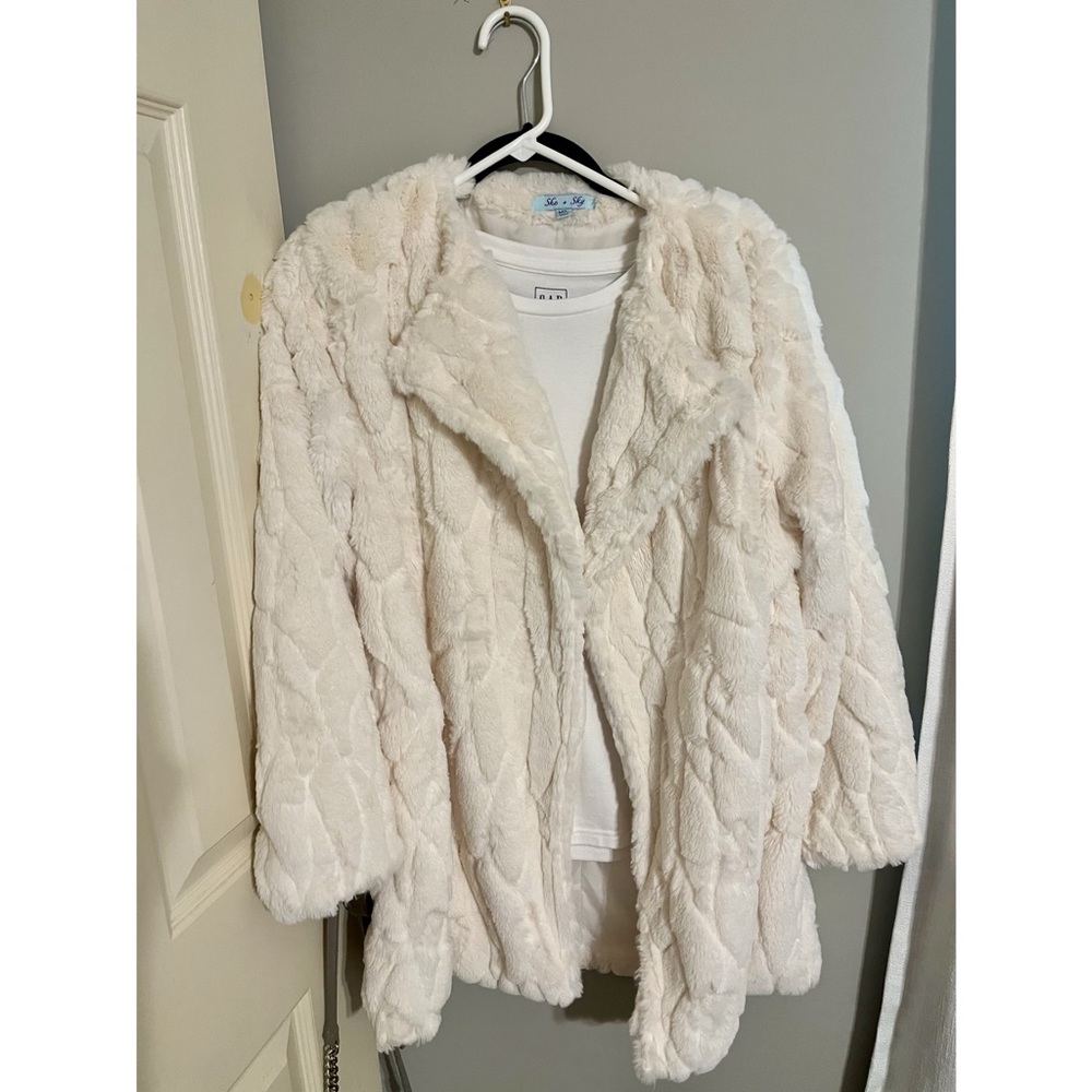 She + Sky white fur coat